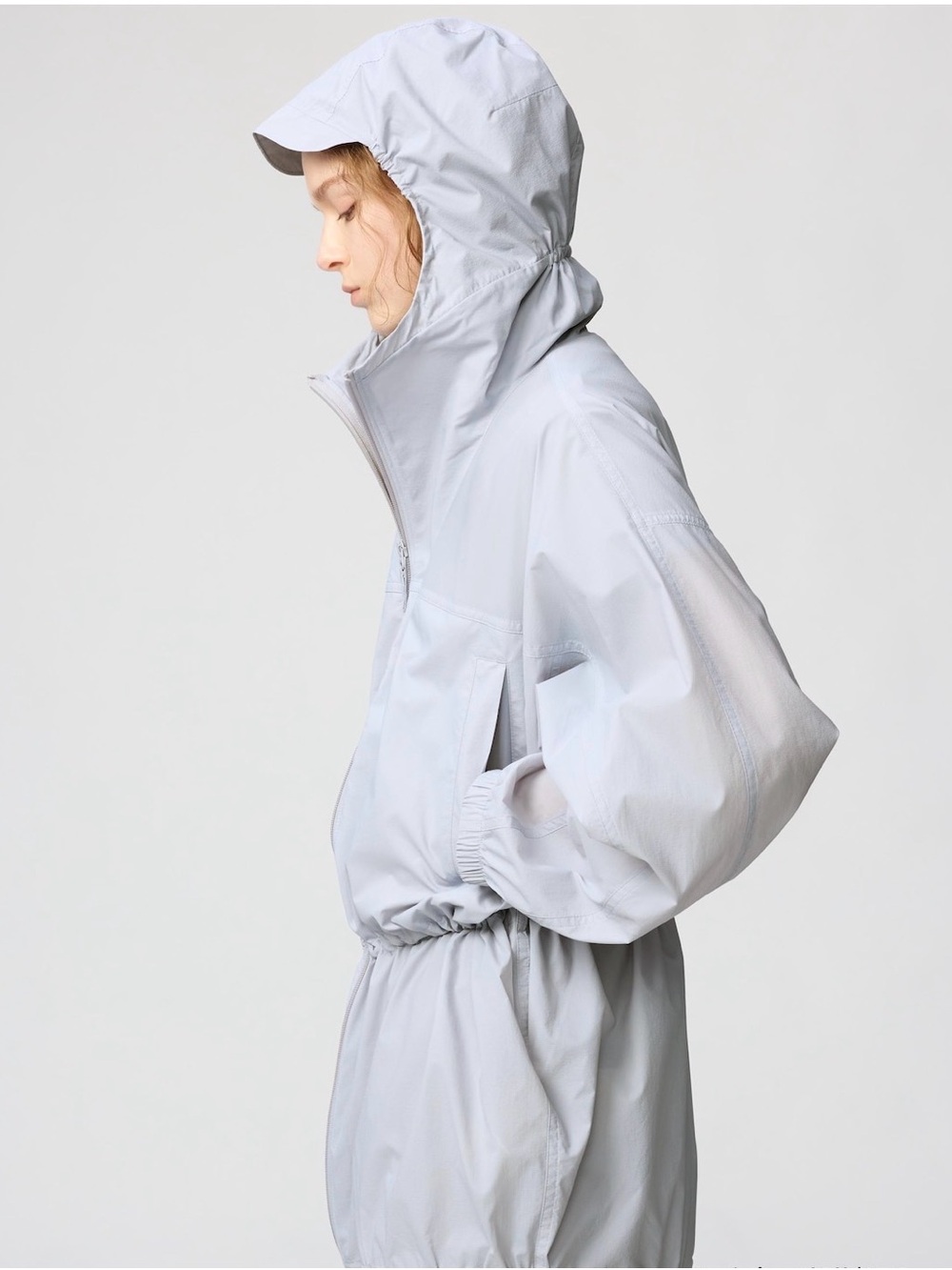 Uniqlo Light Gray Women's Hooded Shell Jacket UV Protection